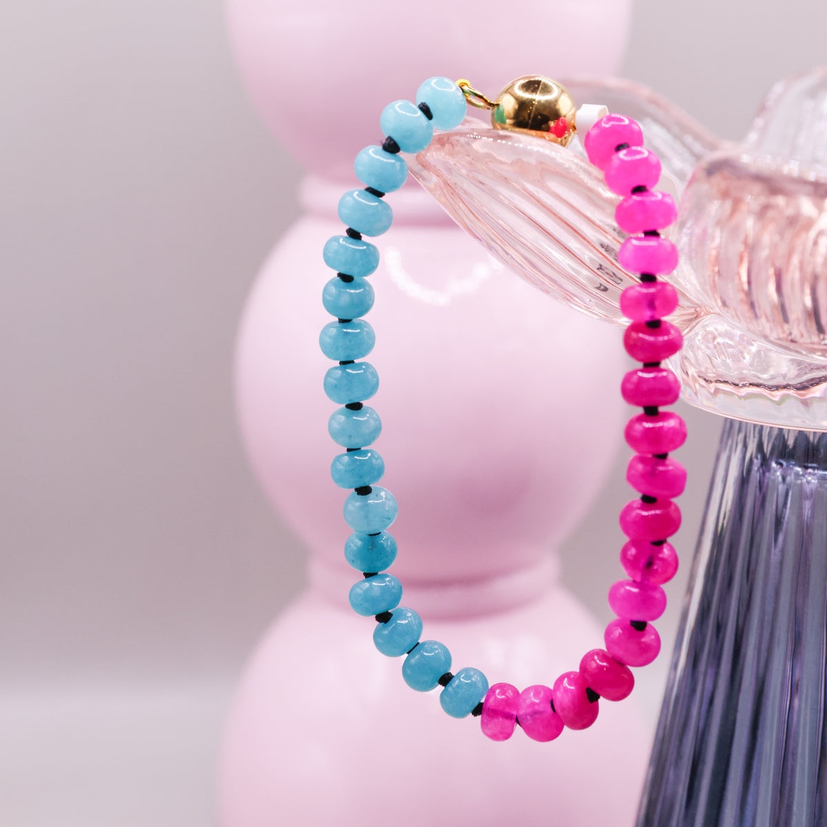 Hot pink and turquoise quartz bracelet