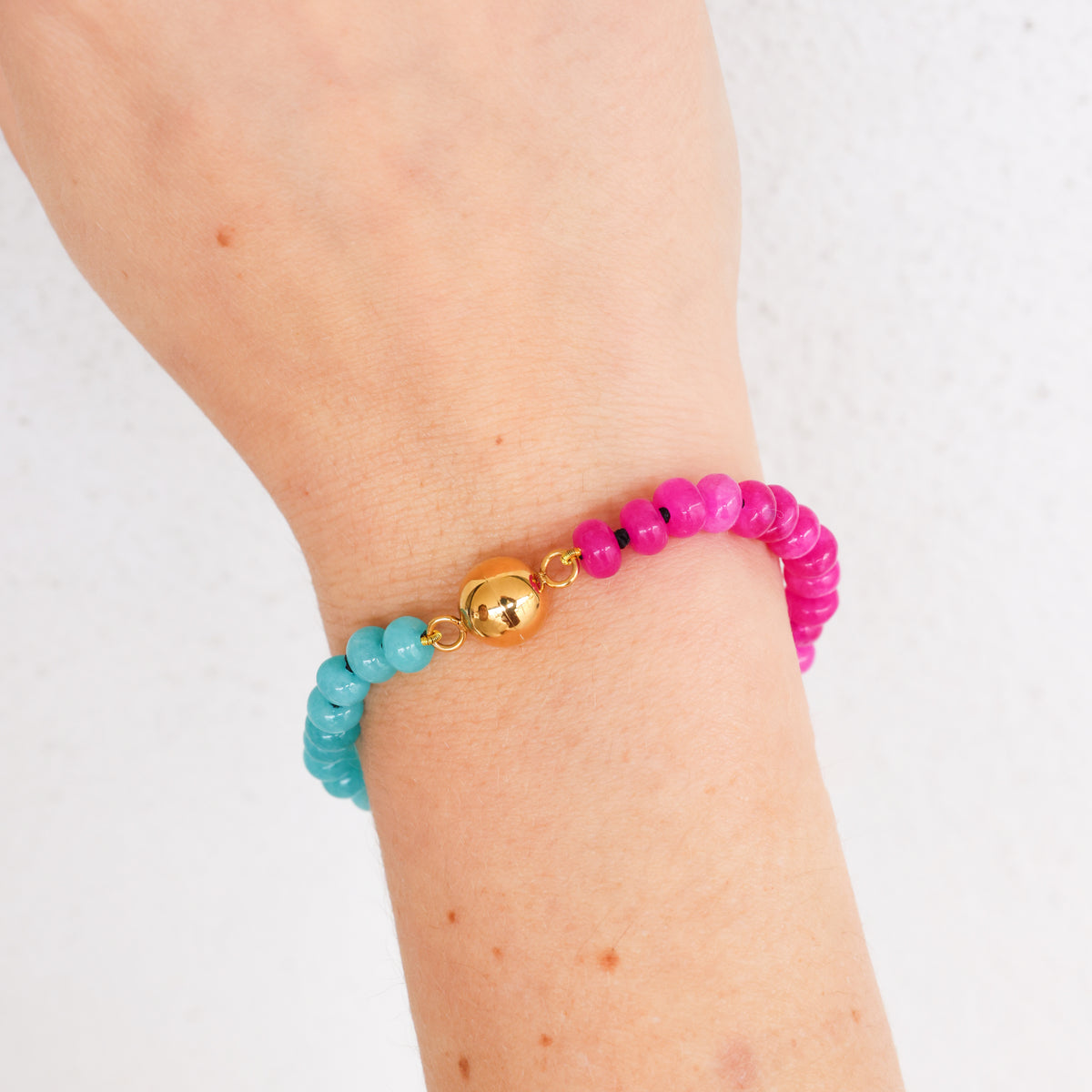 Hot pink and turquoise quartz bracelet