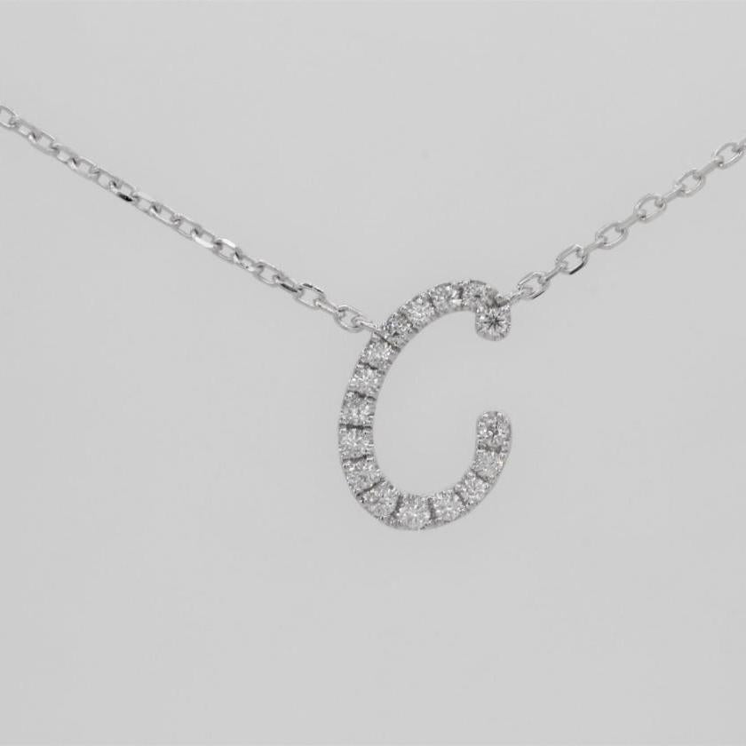 14CT WHITE GOLD & DIAMOND INITIAL "C" NECKLACE
