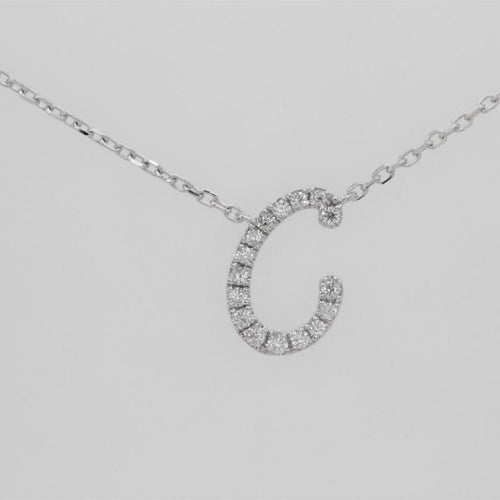 14CT WHITE GOLD & DIAMOND INITIAL "C" NECKLACE
