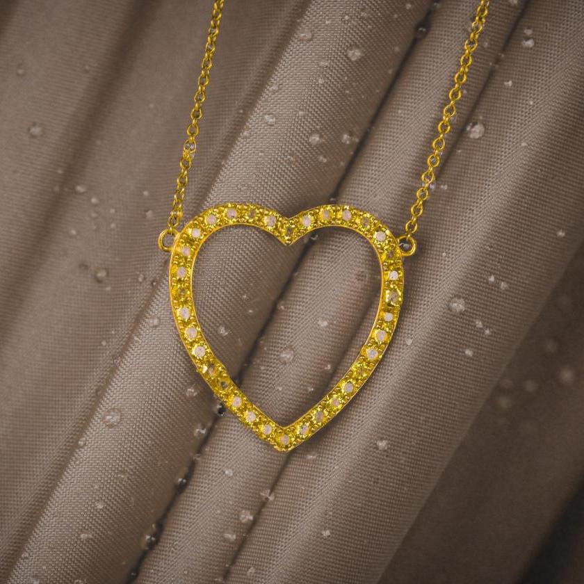 14CT YELLOW GOLD & YELLOW SAPPHIRE OPEN HEART NECKLACE