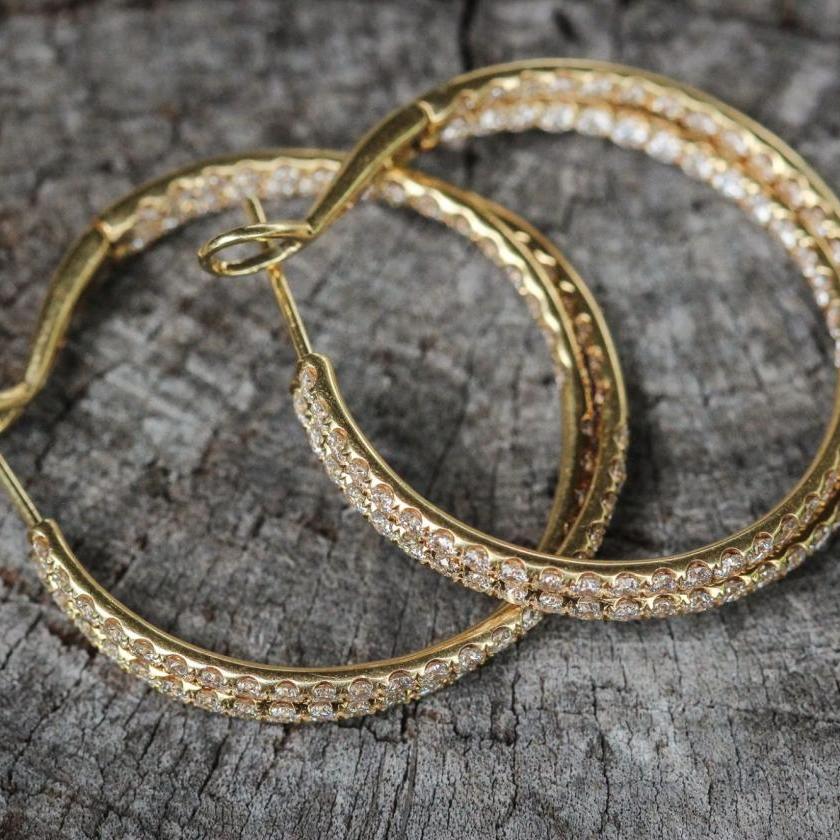 18CT YELLOW GOLD DIAMOND TWIST HOOP EARRINGS
