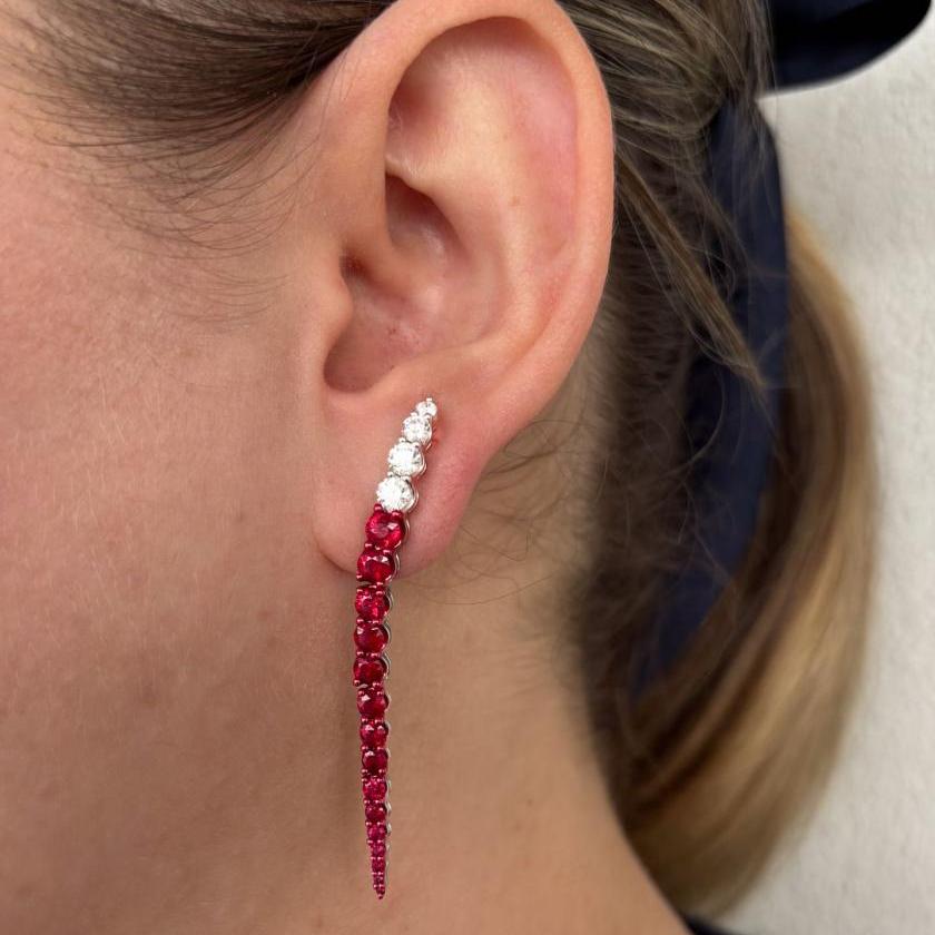 18CT WHITE GOLD RUBY & DIAMOND DROP EARRINGS