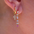 18CT YELLOW GOLD DIAMOND AND PICK SAPPHIRE POPS