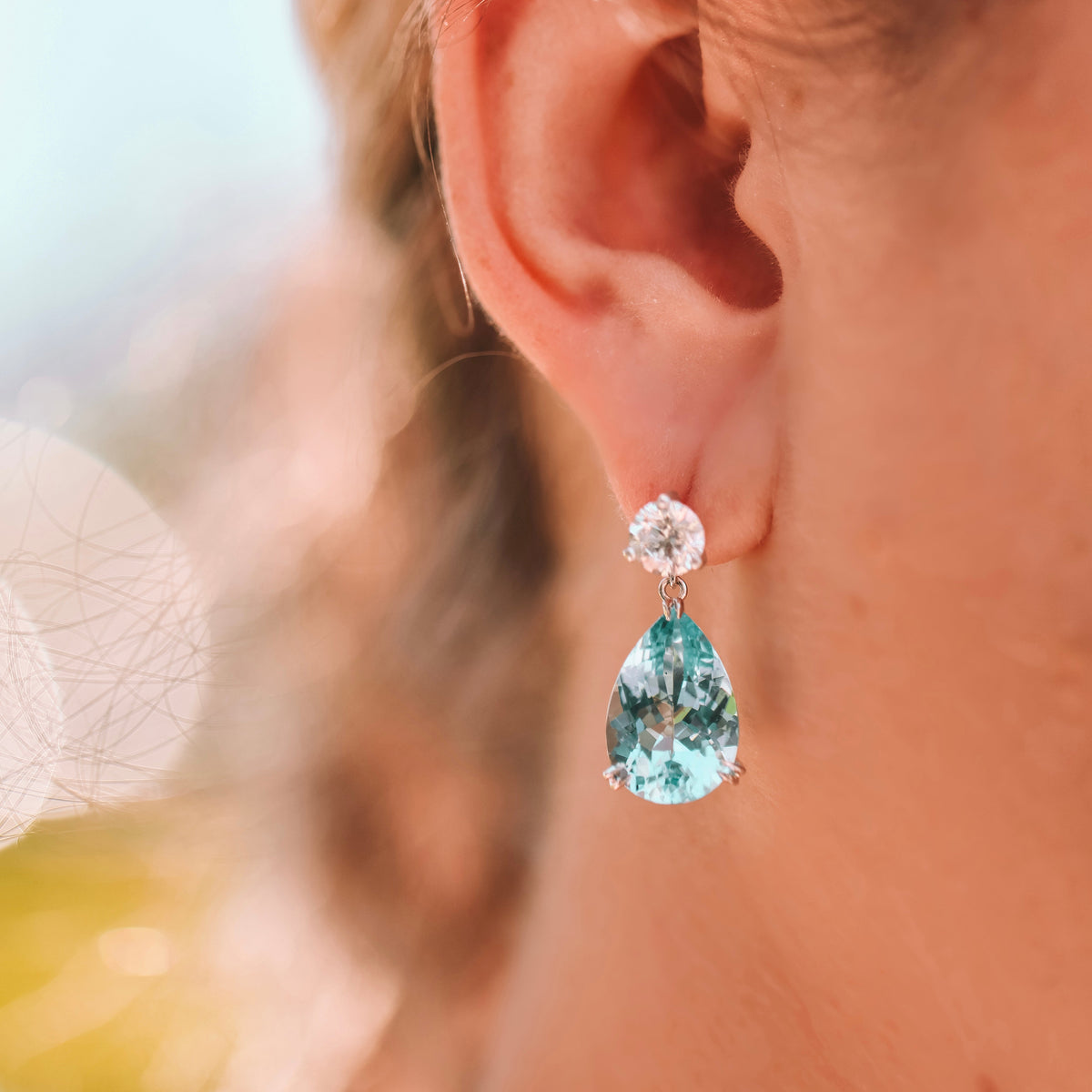 18CT WHITE GOLD AQUAMARINE EARRING ATTACHMENTS