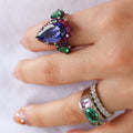 Platinum, Tanzanite, Ruby, Emerald and Diamond Dress Ring