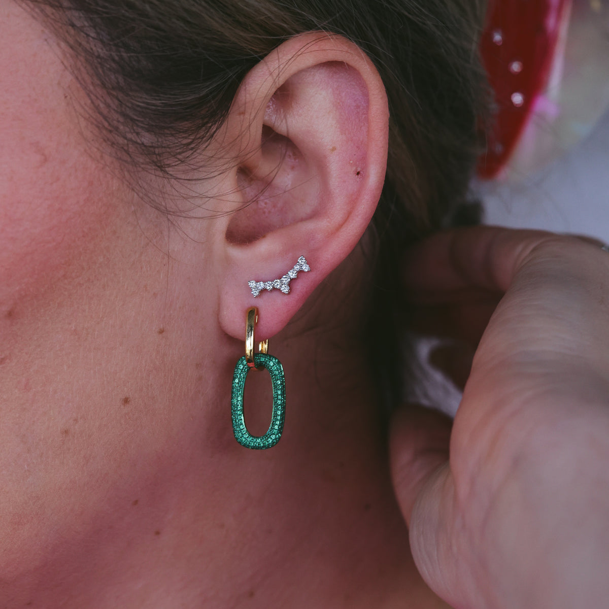18CT YELLOW GOLD & EMERALD INTERCHANGABLE EARRINGS