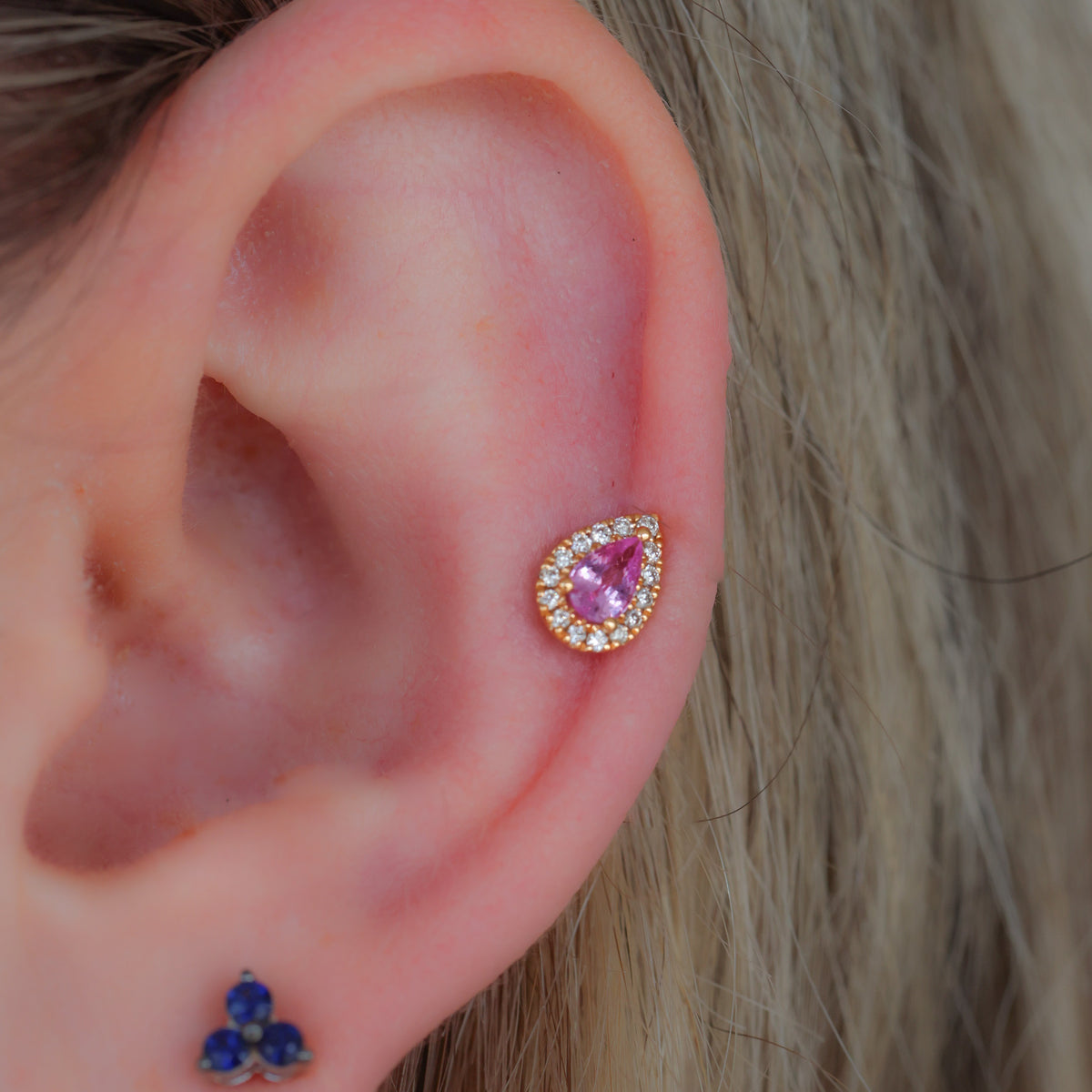 18CT ROSE GOLD PINK SAPPHIRE & DIAMOND HALO STUD EARRINGS