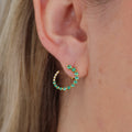 18CT YELLOW GOLD EMERALD & DIAMOND OPEN CIRCLE STUDS