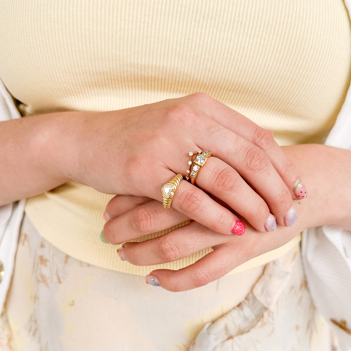 Diamond and Yellow Gold Bamboo Style Ring