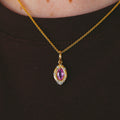 18CT YELLOW GOLD AND PINK SAPPHIRE MARQUISE PENDANT