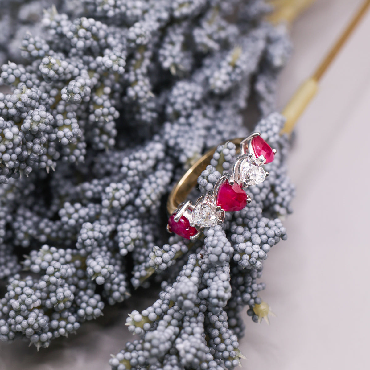 Heart Cut Diamond and Ruby Ring
