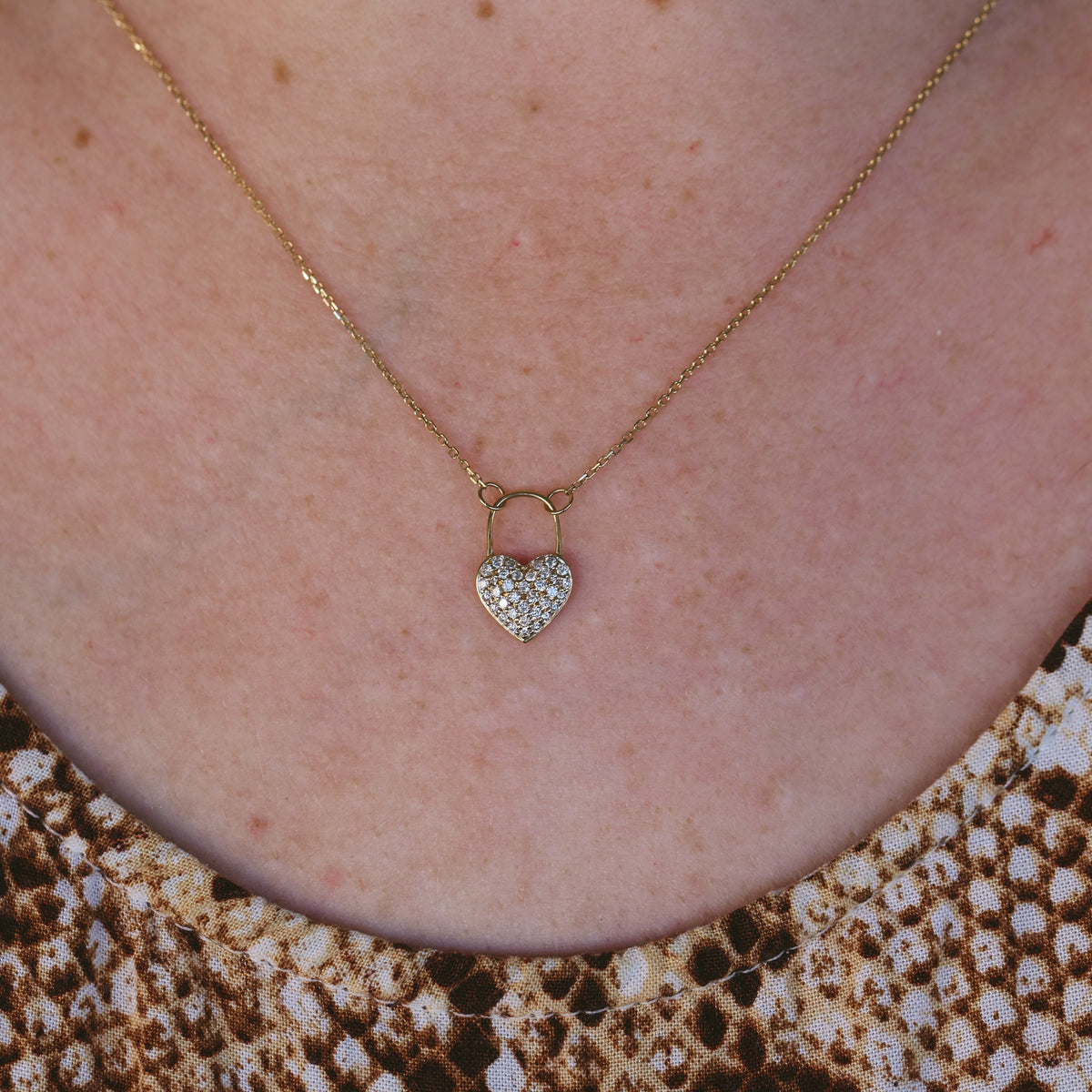 14CT YELLOW GOLD PAVE DIAMOND HEART NECKLACE