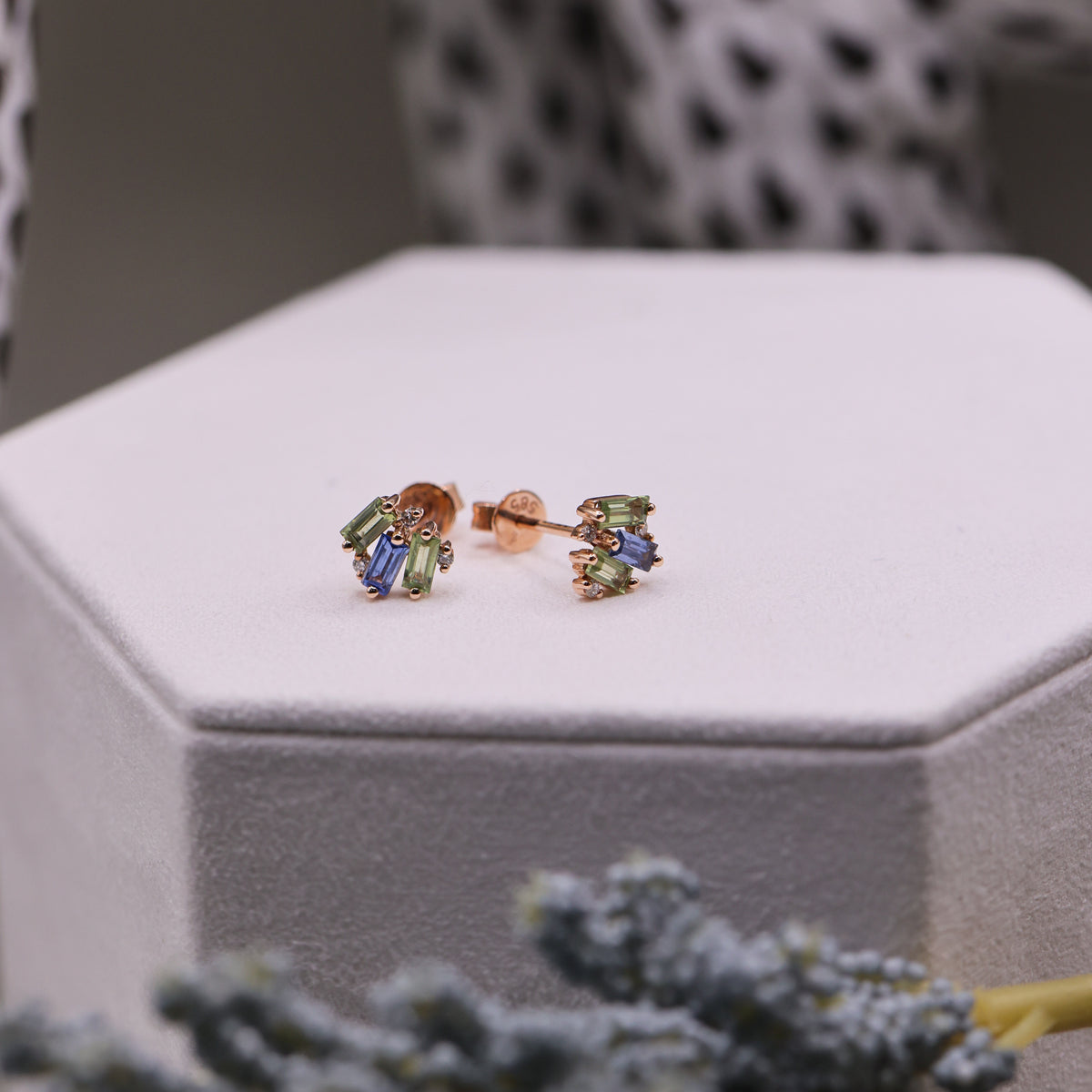 SCATTERED SAPPHIRE AND DIAMOND STUDS