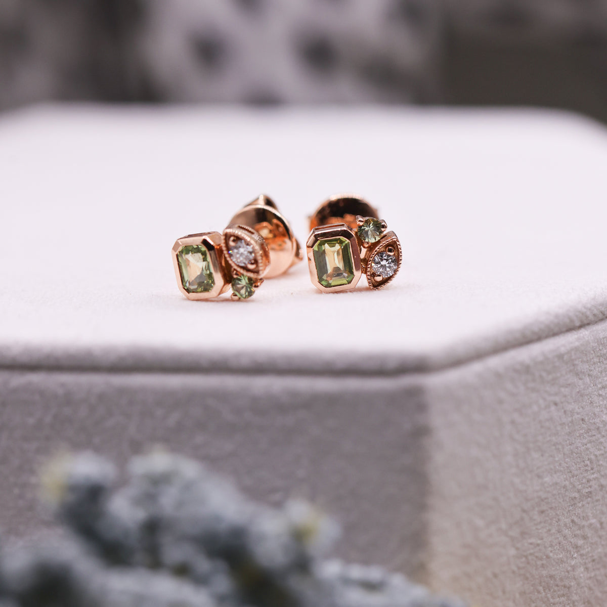 PERIDOT AND DIAMOND STUD EARRINGS
