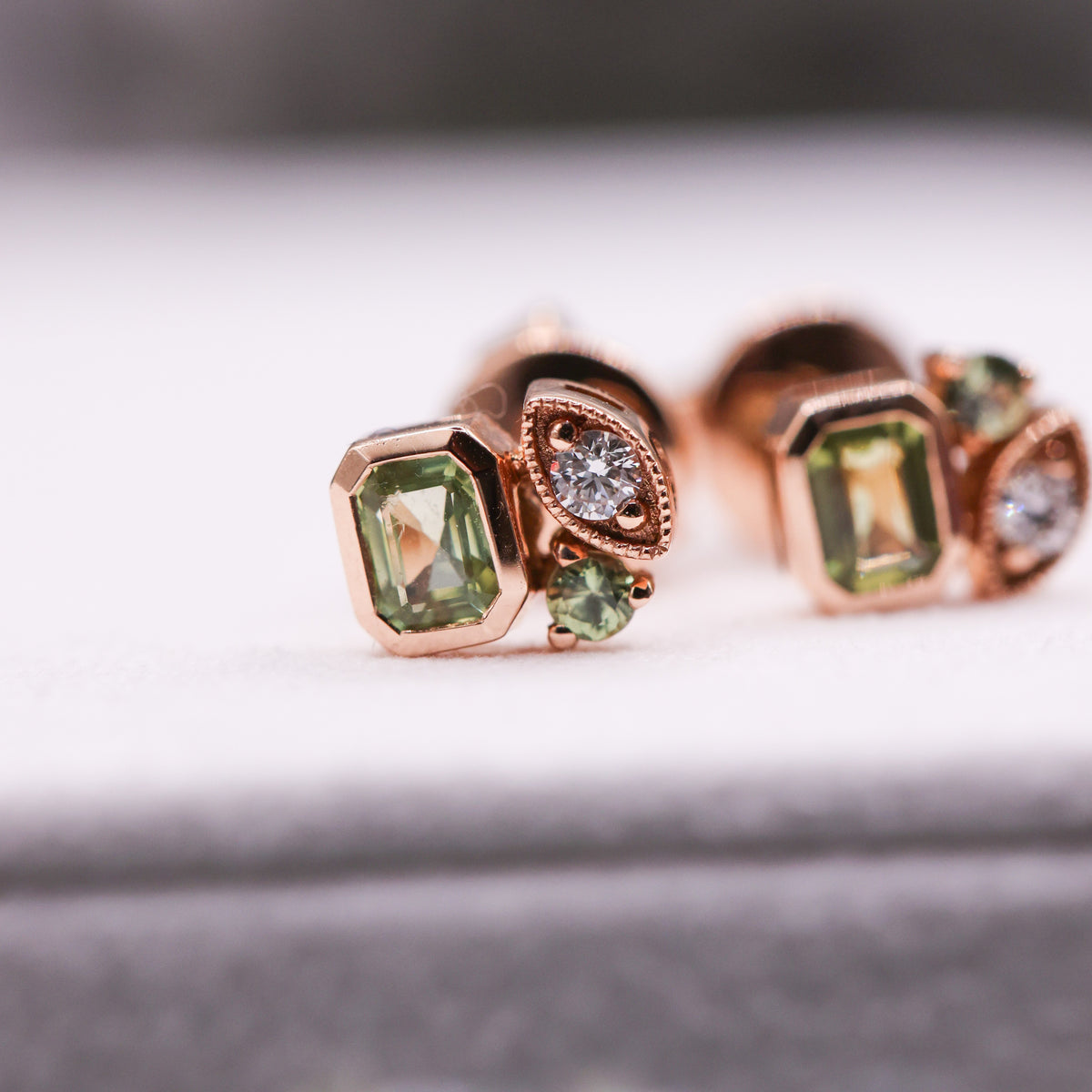 PERIDOT AND DIAMOND STUD EARRINGS