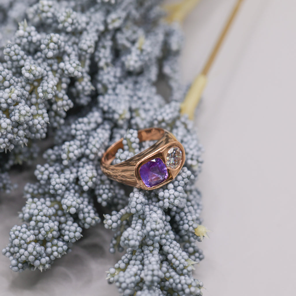 18CT ROSE GOLD SAPPHIRE & DIAMOND RING