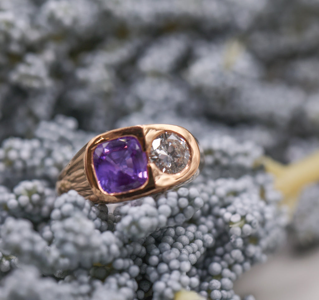 18CT ROSE GOLD SAPPHIRE & DIAMOND RING