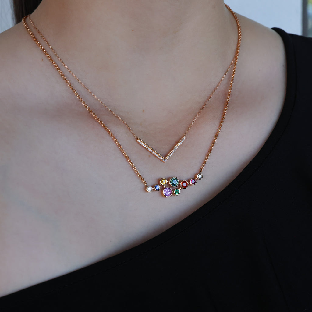 18CT ROSE GOLD & DIAMOND CHEVRON NECKLACE