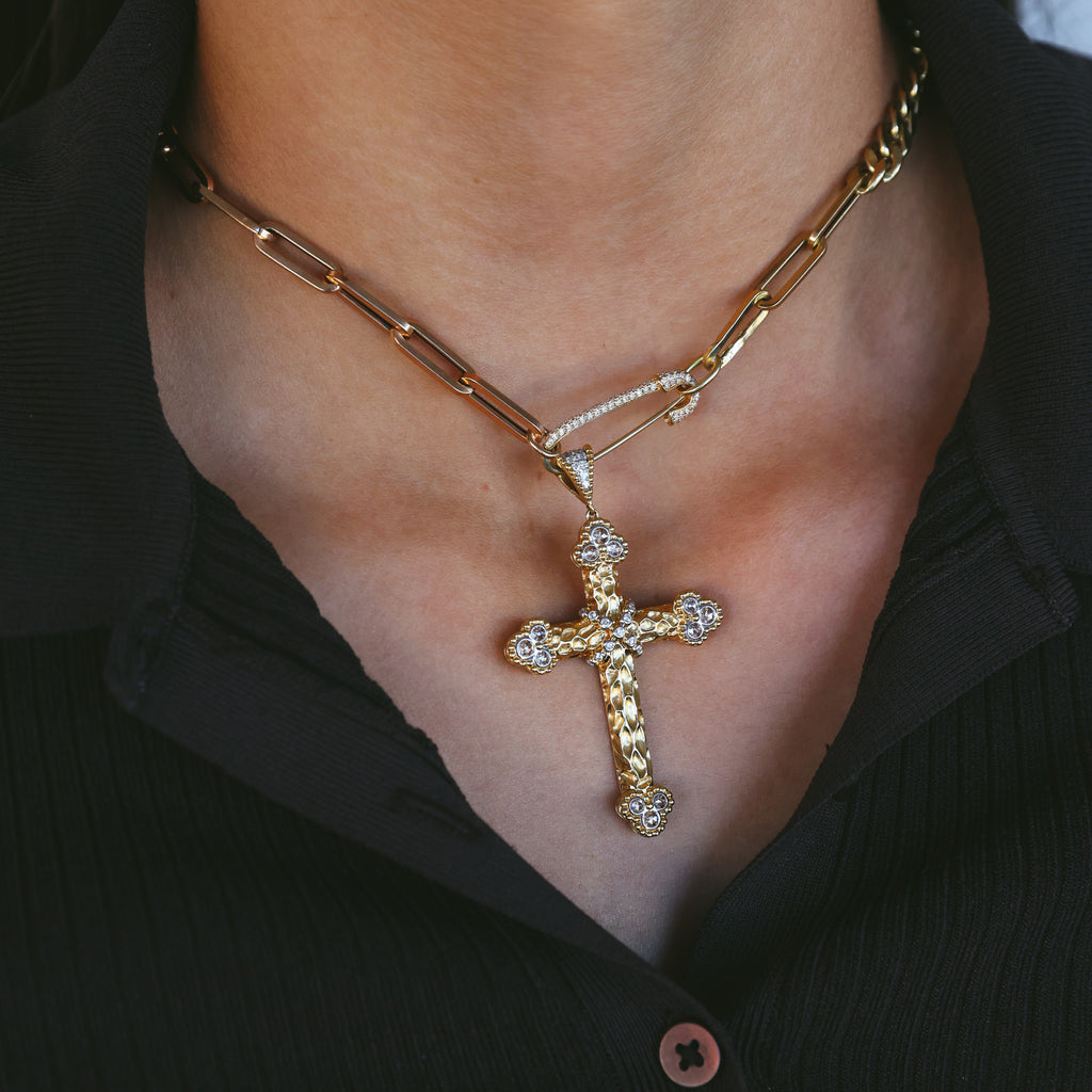 18CT TWO-TONE DIAMOND CROSS