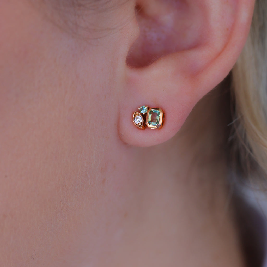PERIDOT AND DIAMOND STUD EARRINGS