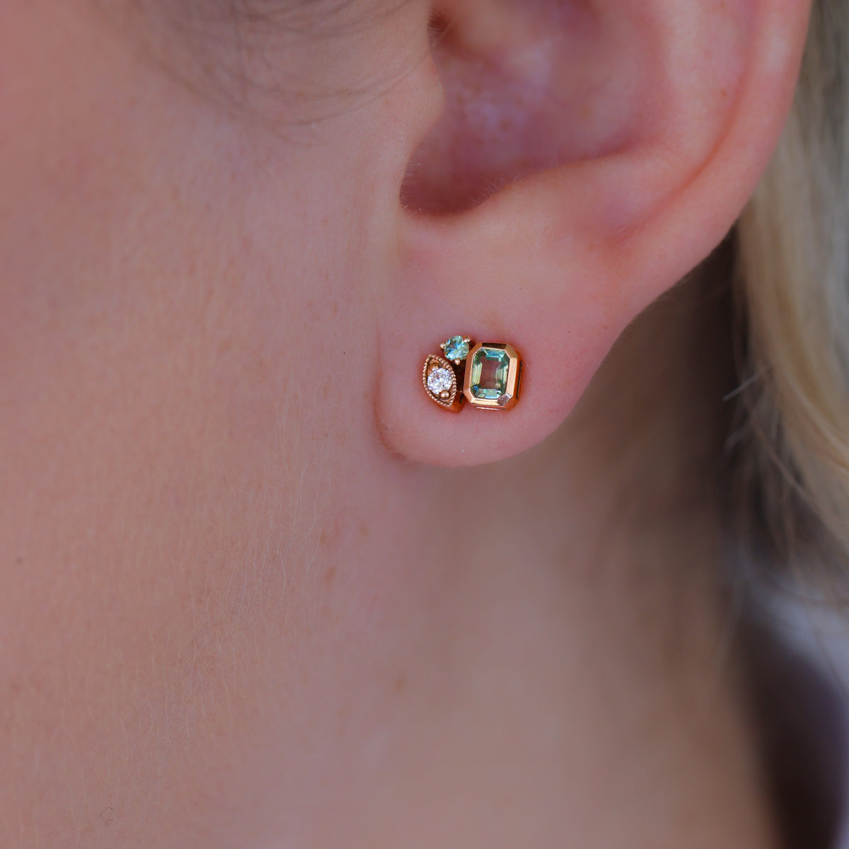 PERIDOT AND DIAMOND STUD EARRINGS