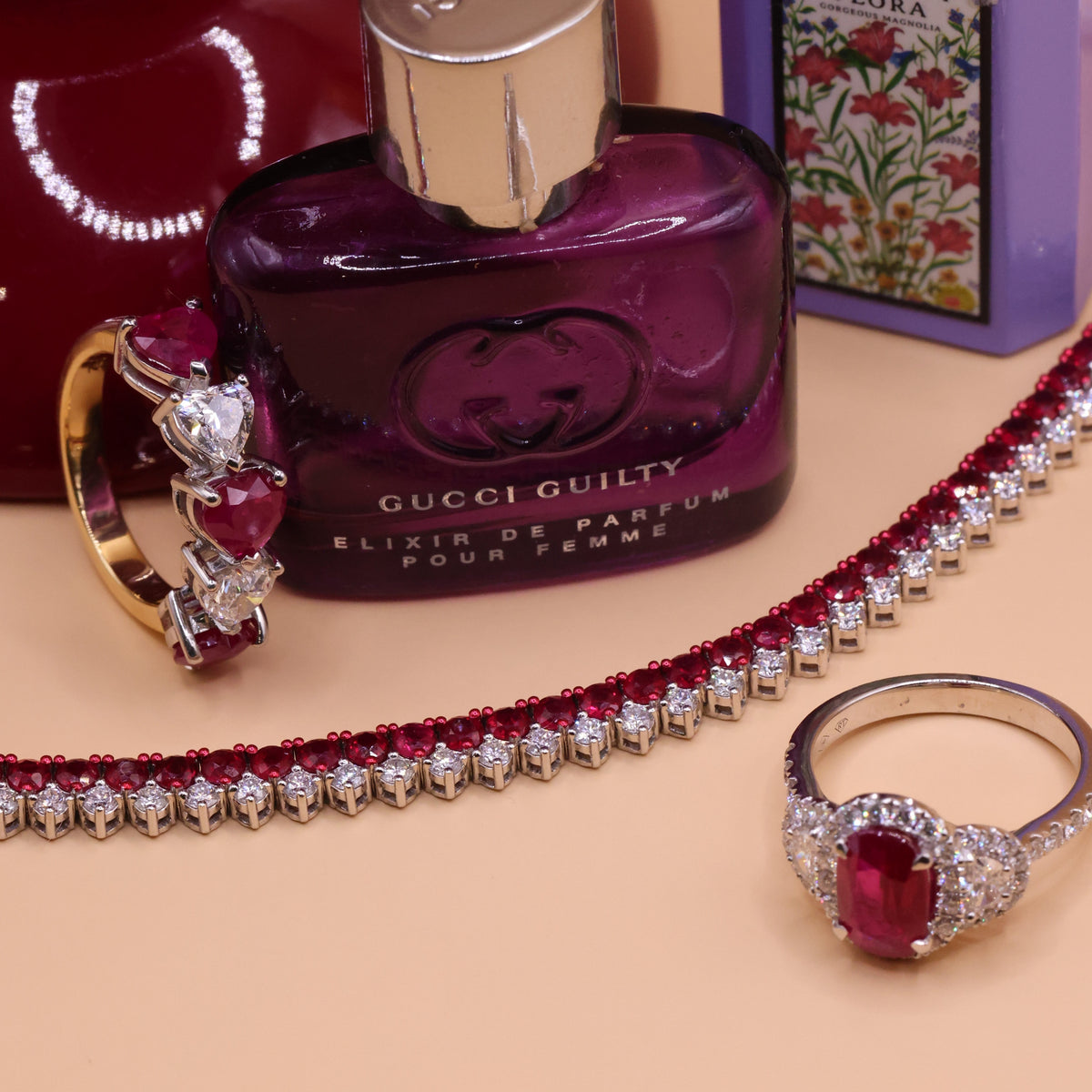 18ct White Gold, Diamond and Ruby Tennis Bracelet