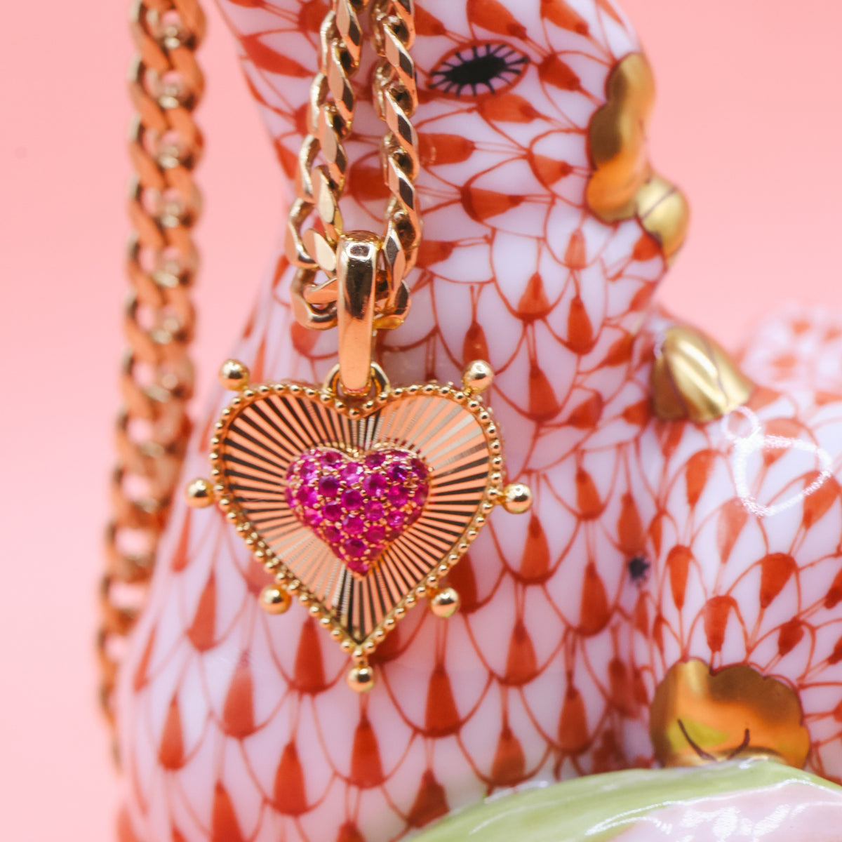 18ct Yellow Gold and Pink Sapphire Heart Pendant