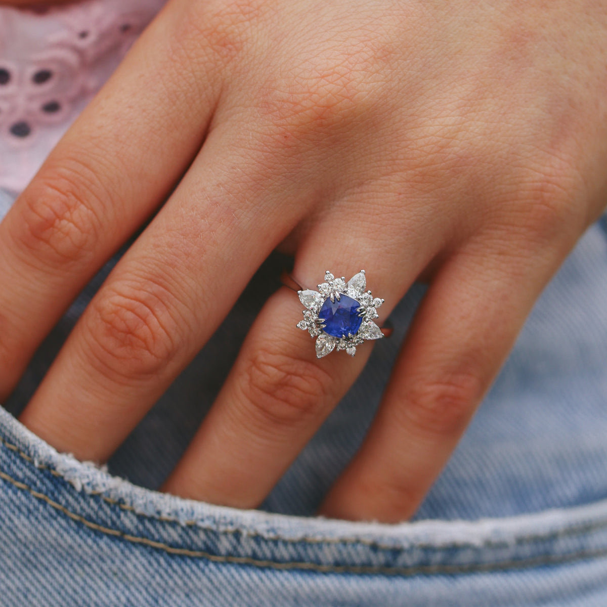 Platinum, Ceylon Sapphire and Diamond Ring