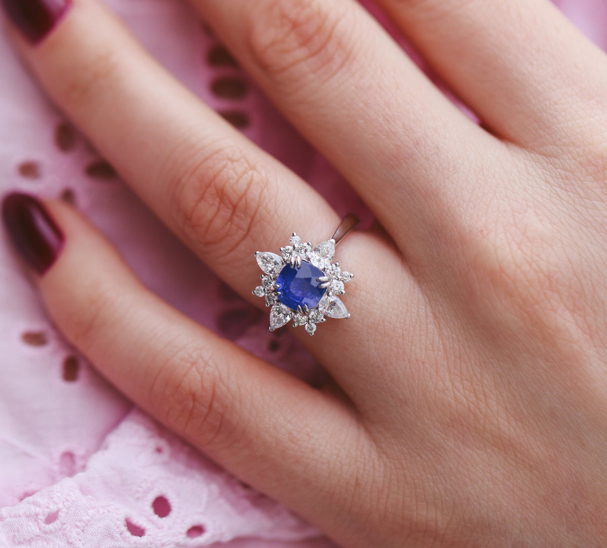 Platinum, Ceylon Sapphire and Diamond Ring