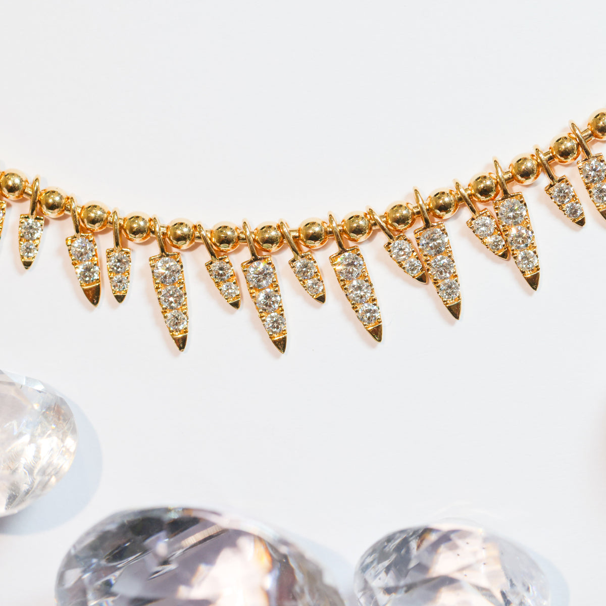 18CT YELLOW GOLD & DIAMOND DROPS NECKLACE