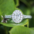 PLATINUM & OVAL DIAMOND HALO RING