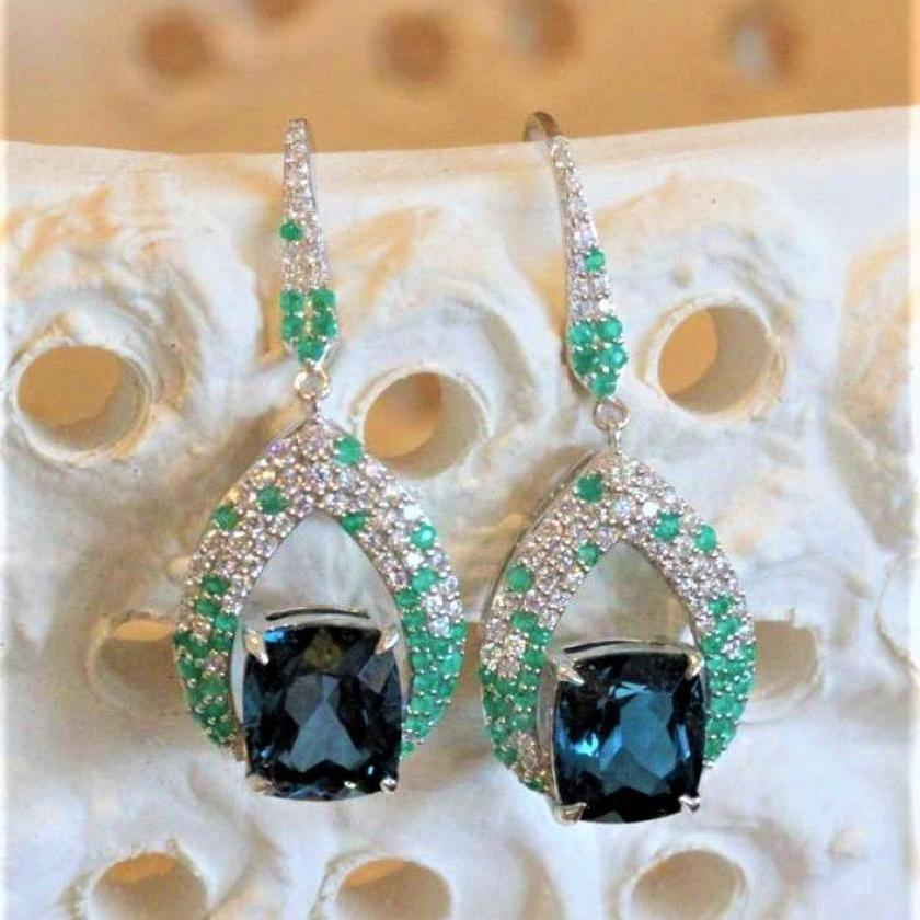 TOPAZ, EMERALD & DIAMOND DROP EARRINGS