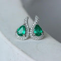18CT WHITE GOLD EMERALD & DIAMOND STUD EARRINGS