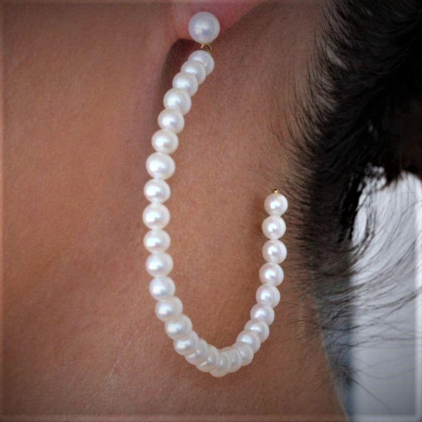 14CT YELLOW GOLD PEARL STUD WITH OPEN HOOP