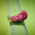 18CT YELLOW GOLD RUBY, PINK SAPPHIRE & DIAMOND RING