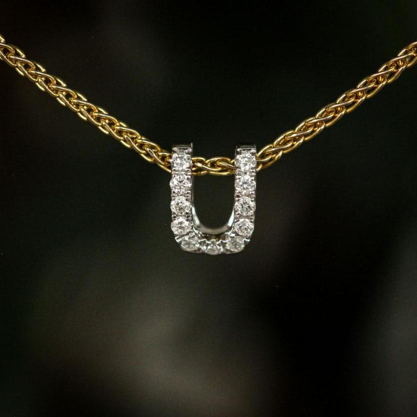 18ct White Gold Diamond "U" Initial Pendant