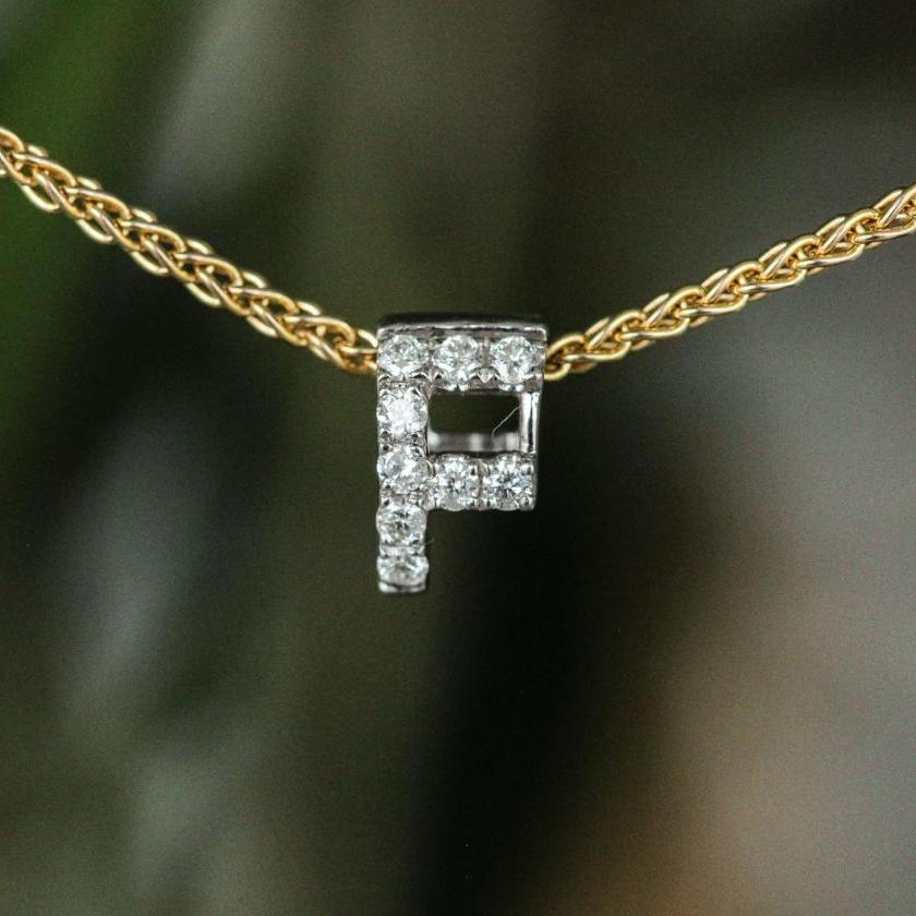 18ct White Gold Diamond "F" Initial Pendant
