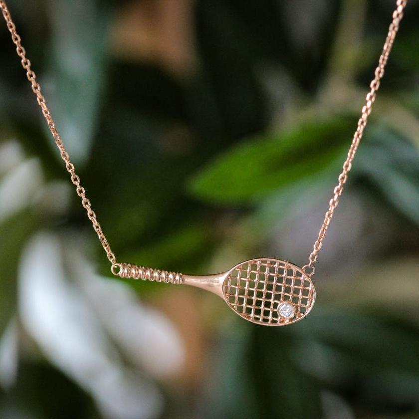 14CT ROSE GOLD & DIAMOND TENNIS RACKET NECKLACE