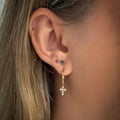 18CT YELLOW GOLD HUGGIES WITH DIAMOND CROSSES