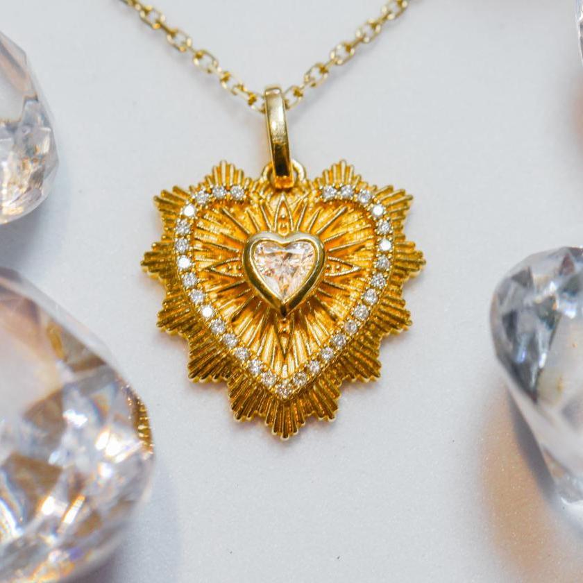 18CT YELLOW GOLD & DIAMOND HEART PENDANT