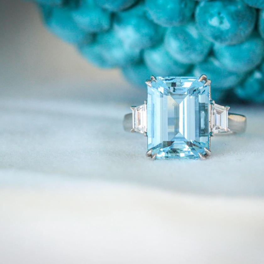 The Radiant 6.08ct Aquamarine & Diamond Ring in Platinum