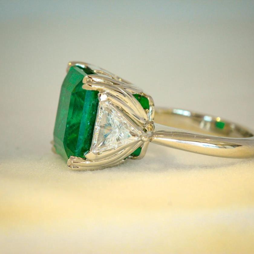 The Square Emerald & Diamond Three Stone Ring