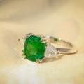 Cushion-Cut Emerald & Trilliant Diamond Platinum Ring