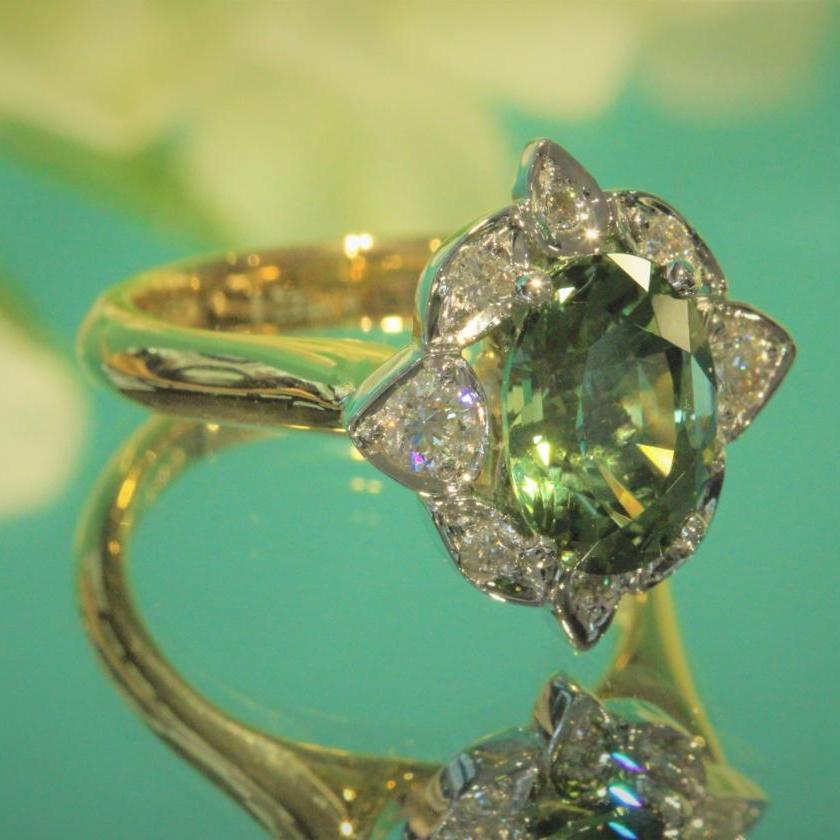 1930..Vintage 3.68ct Green Tourmaline Marquise Diamond Three Stone Pla –  Treasurly by Dima Inc