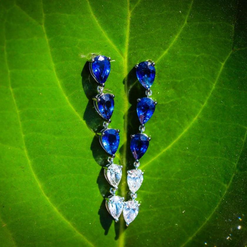 The Fancy Ceylon Sapphire & Diamond Drop Earrings