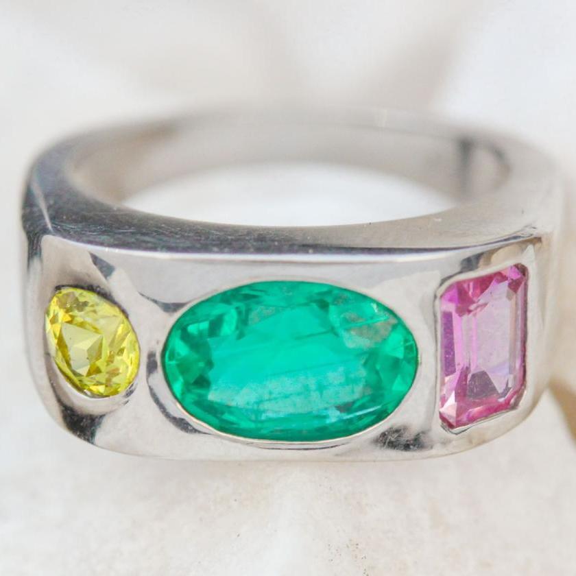 Bold Platinum Elegance: Zambian Emerald, Pink & Yellow Sapphires