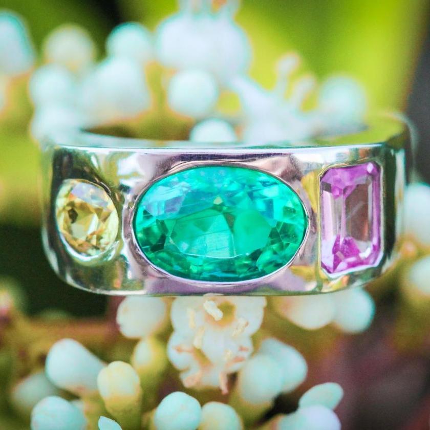 Bold Platinum Elegance: Zambian Emerald, Pink & Yellow Sapphires