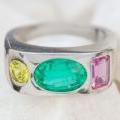 Bold Platinum Elegance: Zambian Emerald, Pink & Yellow Sapphires