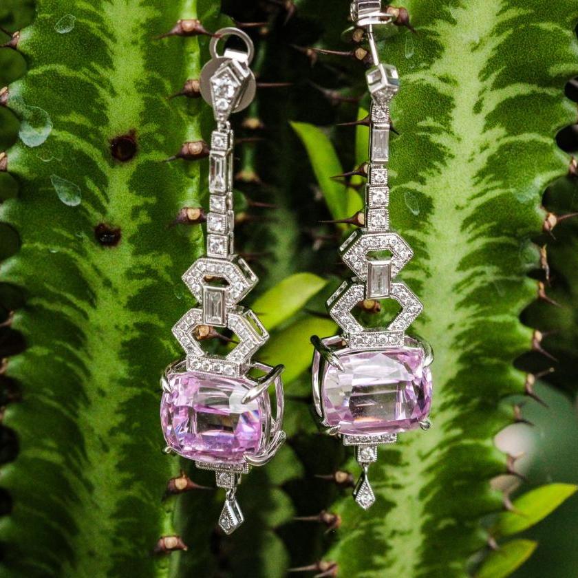 Lumina Mystique: 18ct White Gold Kunzite & Diamond Drop Earrings